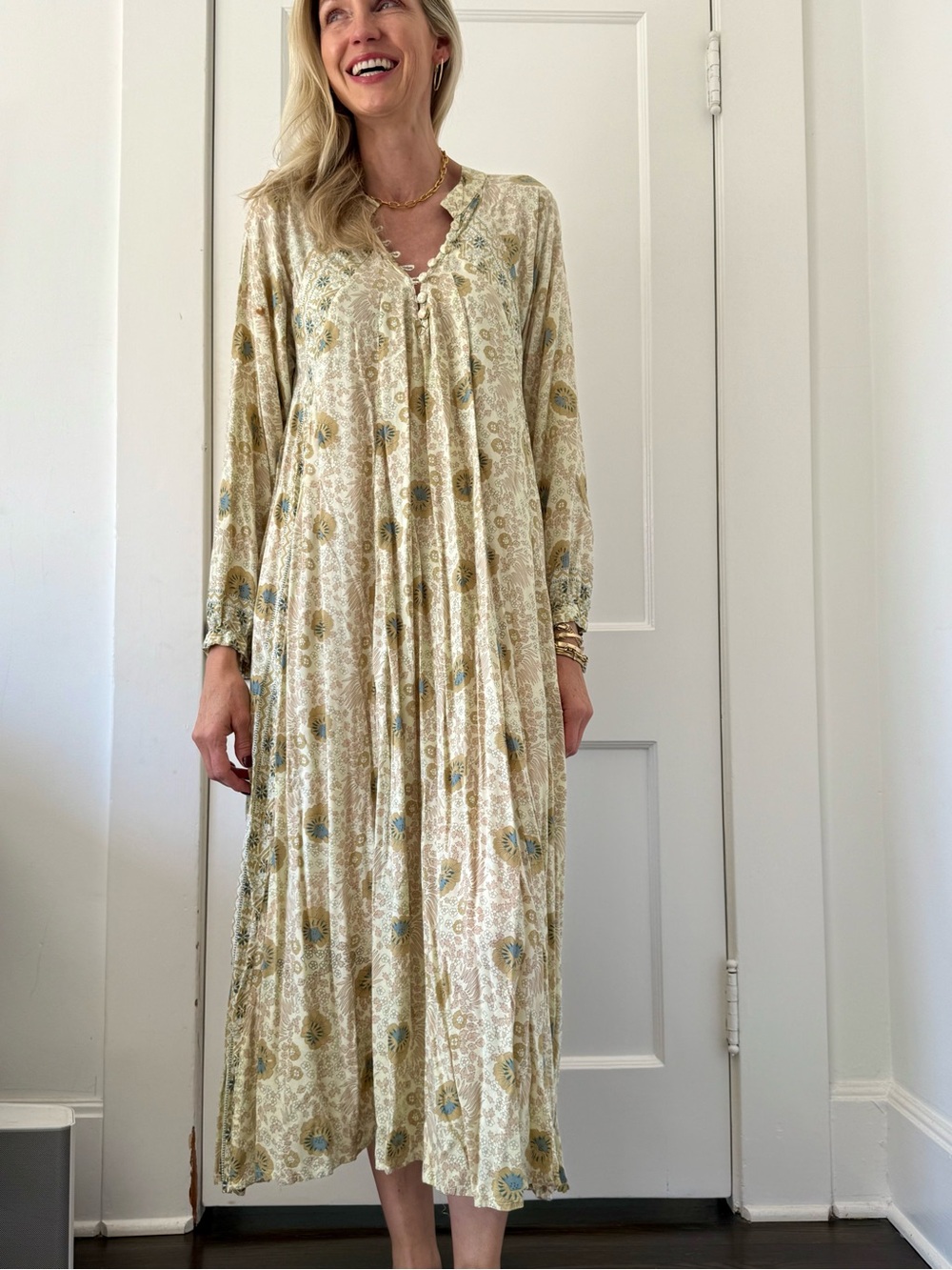 Natalie Martin Cream Maxi Dress with Sage Blue Floral Print - Picture 5 of 7